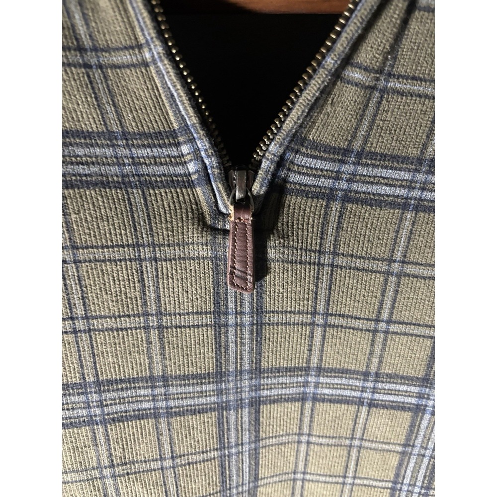 Lands' End Medium Olive Green Plaid 1/4 Zip Bedford Heavyweight Corduroy Rib - Picture 2 of 7